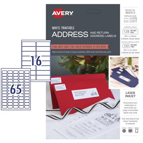 Avery Matte White Address Labels Kit 258 Pack Product Code: AV982512