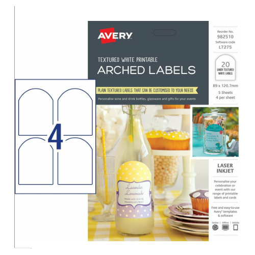 AVERY 982510 TEXTURED ARCHED LABELS, L7275, 20/PACK, 89 X 120.7MM | 4UP
