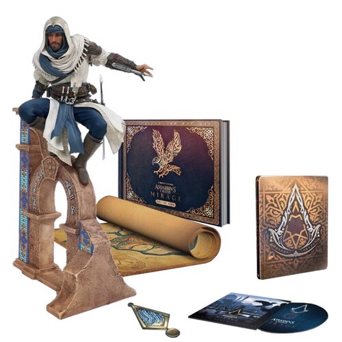Incomplete Assassin's Creed Mirage Collector's Case with Statue and PS5 Game