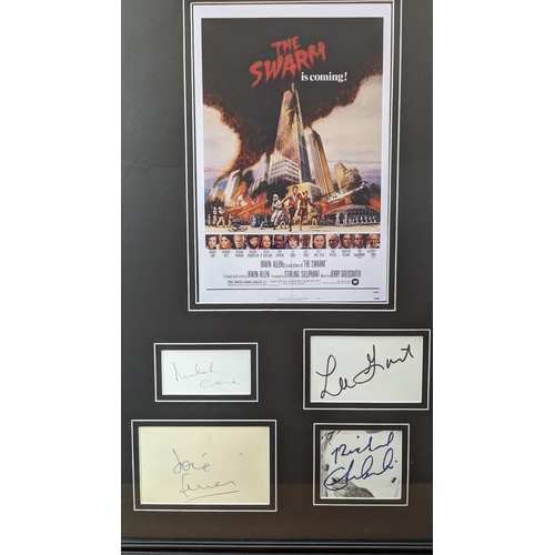 The Swarm 1978 Poster with Signed Autographed Cards by Michael Caine, Jose Ferrer, Lee Grant, Richard Chamberlain