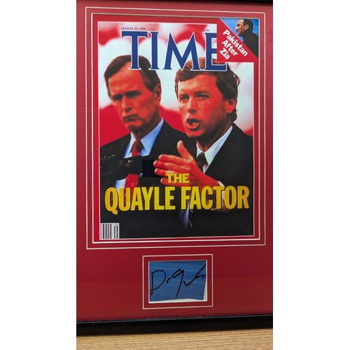 Dan Qauyle Signed Autograph Card with Time Magazine Cover Framed