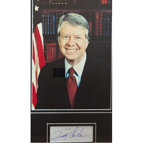 Jimmy Carter Signed Autograph Card with Photograph Framed Image
