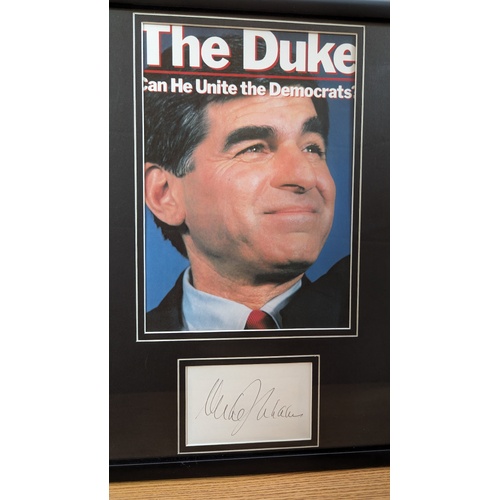 Michael Dukakis Magazine Cover with Signed Autograph Card Framed Image