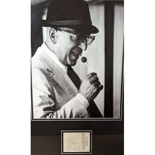 Telly Savalas Photograph with Signed Autograph Card Framed Genuine