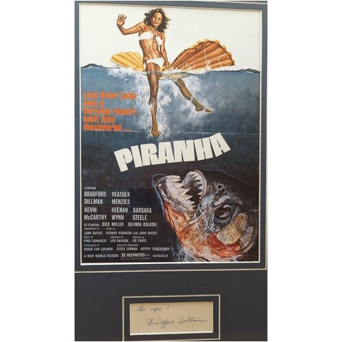 Piranha 1978 Poster with Signed Autograph card by Bradford Dillman Framed