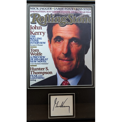 John Kerry Magazine Cover Rolling Stone with Signed Autograph Card Framed