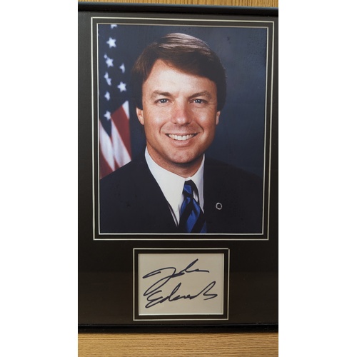 John Edwards Photograph with Signed Autographed card Framed