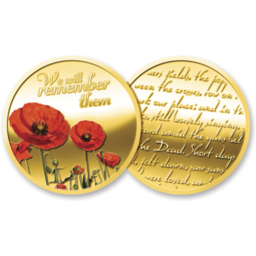 ANZAC Gold Plated Poppy Medallion In Gift Box POPPY REMEMBRANCE
