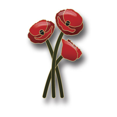ANZAC 3 Stem Poppy Badge on Card POPPY REMEMBRANCE