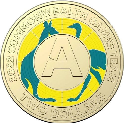 Commonwealth Games Letter A $2 Two Dollar Coloured Coin 2022 Rare Australia lightly circulated