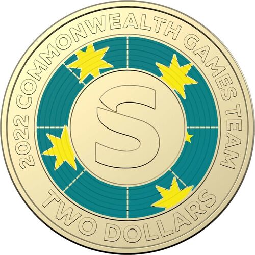 Commonwealth Games Letter S $2 Two Dollar Coloured Coin Rare 2022 Australia lightly circulated