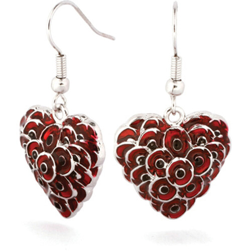 Anzac Poppy Recollections - Remember Heart Earrings