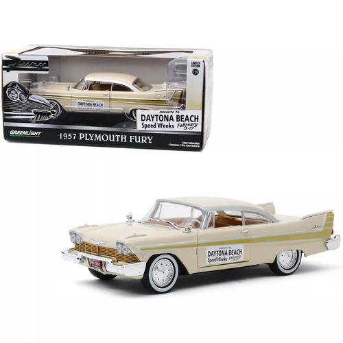 1957 Plymouth Fury Cream with Gold Stripes "Daytona Beach Speed Weeks" 1/24 Diecast Car Greenlight