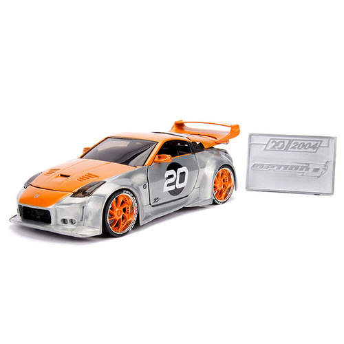Jada 31071 20th Anniversary Option D 2003 Nissan 350Z 1:24 Orange / Raw Metal