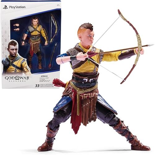 PlayStation God of War Ragnarok, 6” Atreus Action Figure with 4 Accessories