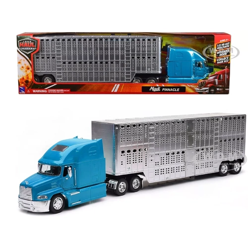 MACK PINNACLE TRUCK W/ POT BELLY LIVESTOCK truck TRAILER BLUE 1/32 BY NEW RAY 12853