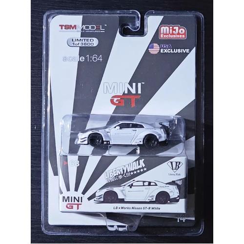 MINI GT LB WORKS NISSAN GT-R R35 WHITE 1:64 SCALE BLISTER PACK MIJO EXCLUSIVE 68