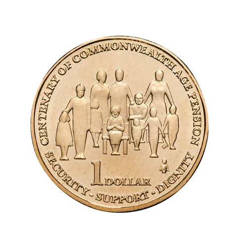 $1 2009 100th year of the Age Pension Circulated AUS One Dollar Coin