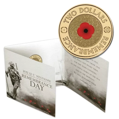 2012 $2 Remembrance Day 'C' Mintmark "RED POPPY" Coin In Tri Folder UNC-RAM