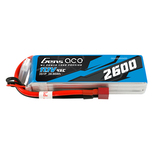 rc battery Gens Ace 3S 2600mAh 11.1V 45C Soft Case LiPo Battery (Deans) Item No.: GEA3S260045D