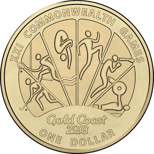 2018 Gold Coast 2018 XXI Commonwealth Games $1 UNC Coin Hockey Weightlifting uncirculated from folder