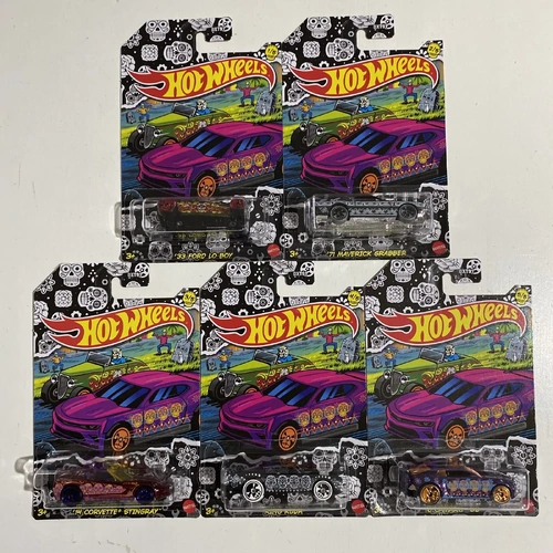 2021 HOT WHEELS Halloween / Dia De Muertos 5 Car Set (Ford x2, Chevy x2 & Cuda)