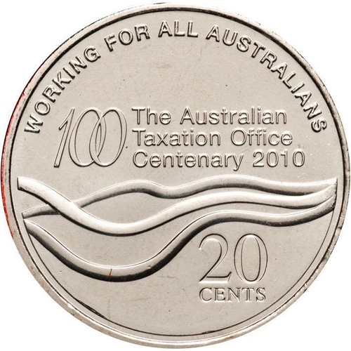 20c 2010 Centenary of Taxation Office Lightly Circulated Aus Twenty Cent Coin