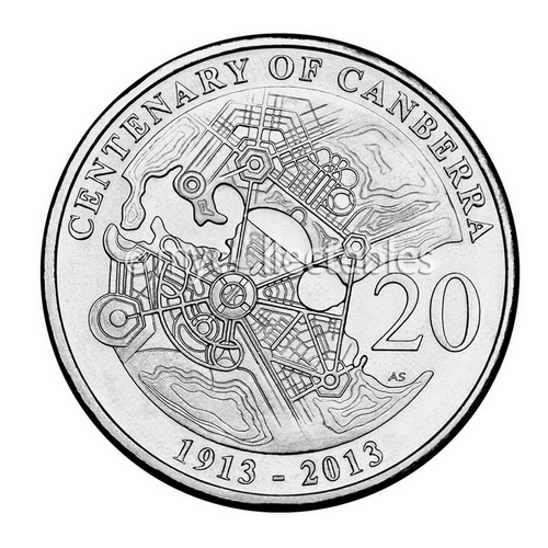 20c 2013 Centenary of Canberra Lightly Circulated Aus Twenty Cent Coin