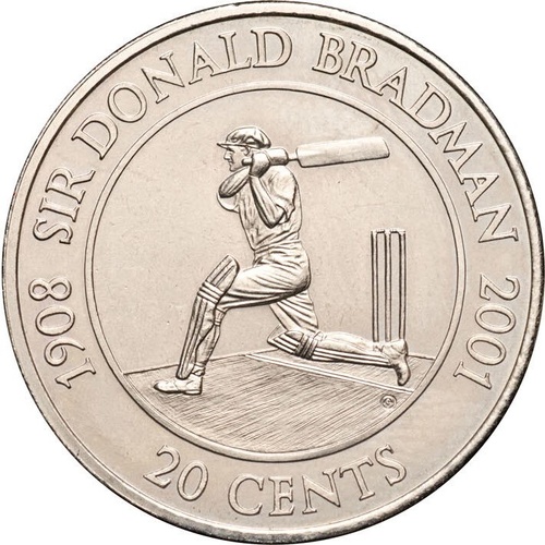 20c 2001 Donald Bradman Lightly Circulated Aus Twenty Cent Coin