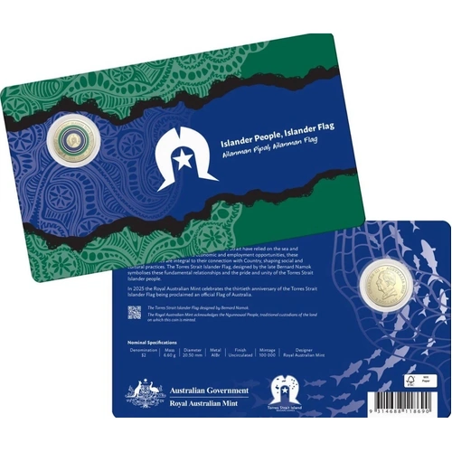 $2 2025 Torres Strait Islander Flag 'C' Mintmark UNC carded collectable coin
