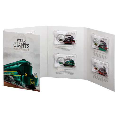 2025 50 cent Steam Giants - Australian Rail Heritage - Seven Coin Coloured UNC Coin Collection Including Folder