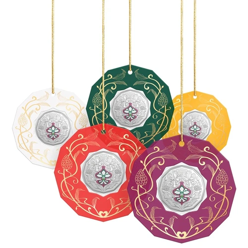50c 2025 Christmas Festive Florals Coloured UNC - Set of 5