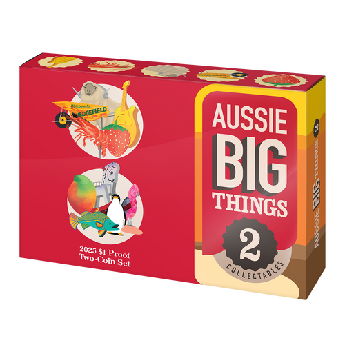 Aussie Big Things 2 Box Proof Set of 2 Australian $1 One Dollar 2025 Coins - UNC 5000 mintage