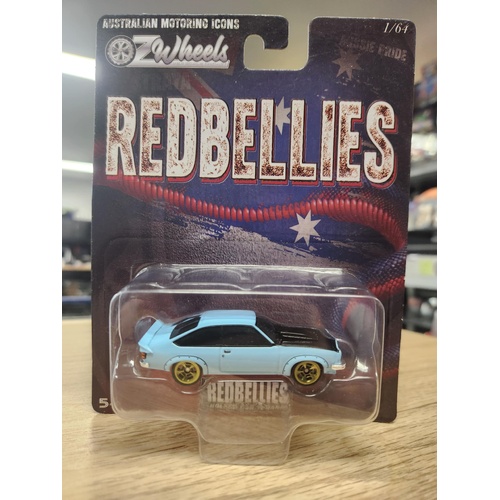 Oz Wheels Carded Red Bellies Mystery Car A9X Holden Torana Blue