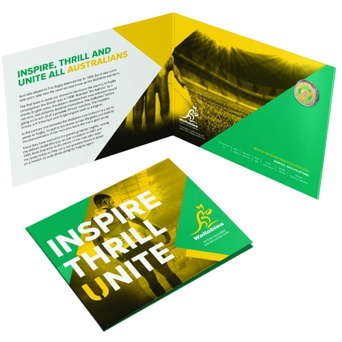 2019 $2 Wallabies Rugby Australia - Coloured $2 Coin on card folder