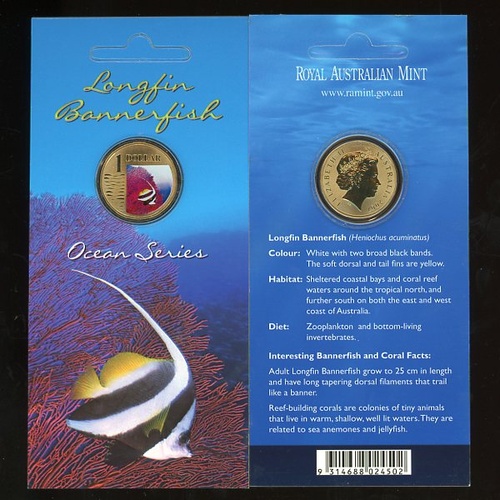 2007 $1 Ocean Series - Longfin Bannerfish coin on card ocean series