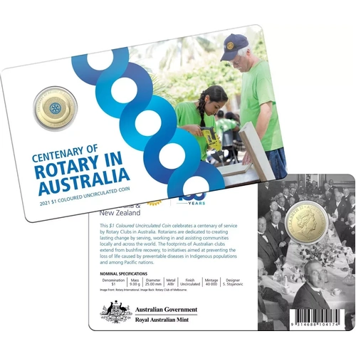 2021 $1 Centenary Of Rotary Australia Coloured Uncirculated Coin-RAM