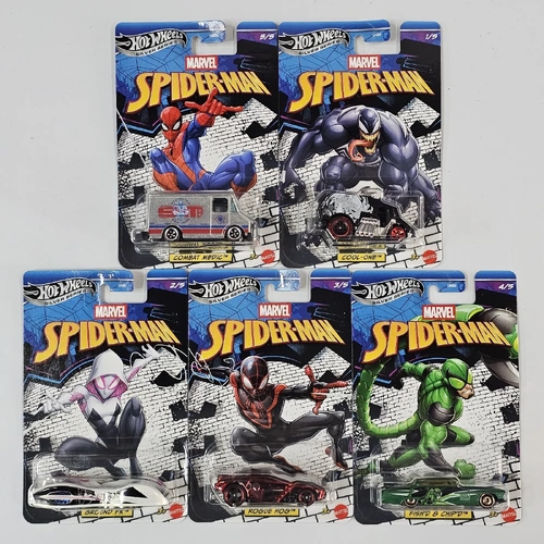2026 HOT WHEELS COMPLETE SET OF 5 PCS SPIDER-MAN HW SILVER SERIES