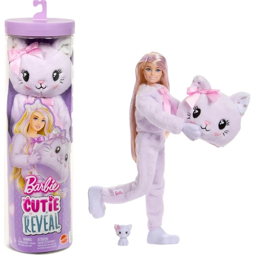Barbie Cutie Reveal Doll & Accessories, Cuddly Series Kitten with 10 Surprises