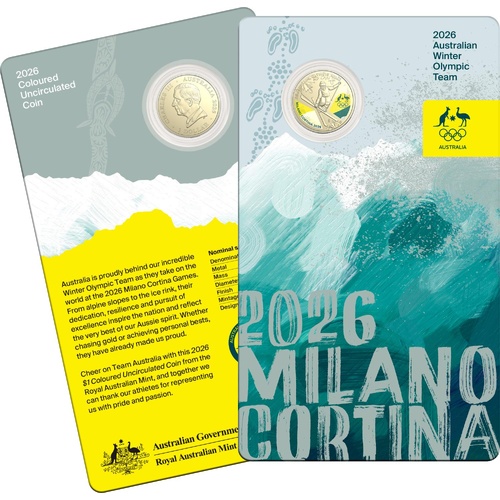 2026 $1 Winter Olympics AlBr Coloured UNC Coin on Card