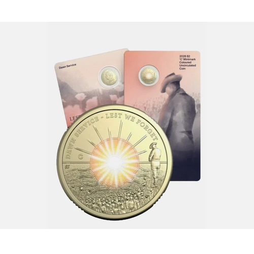 2026 Australia $2 COLOUR COIN -DAWN SERVICE - " C" MARK UNC MINT CARD