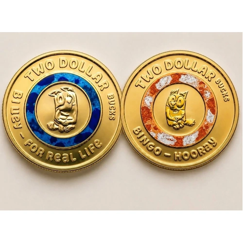 2026 Bluey $2 Bluey & Bingo Coloured UNC Coins Set Till Design FULL SET OF 2