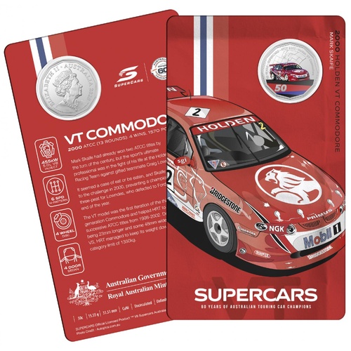 2020 50¢ 60 Years of Australian Touring Car Champions Holden VT Commodore - 50c Coloured CuNi UNC coin
