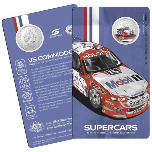 2020 50¢ 60 Years of Australian Touring Car Champions Holden VS Commodore - 50c Coloured CuNi UNC coin