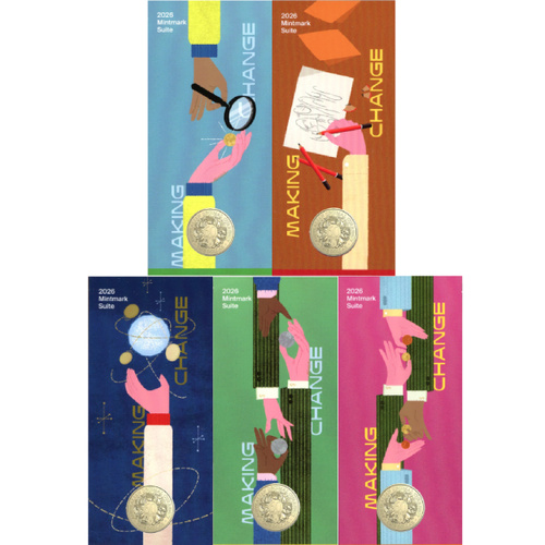 2026 $1 60th Anniversary Decimal Currency 'C' Mintmark Set of 5 in different cards
