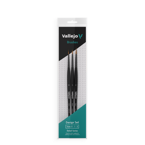 Vallejo Hobby Brushes: Detail Design Set - Synthetic fibers (Sizes 0, 1 & 2) for paint