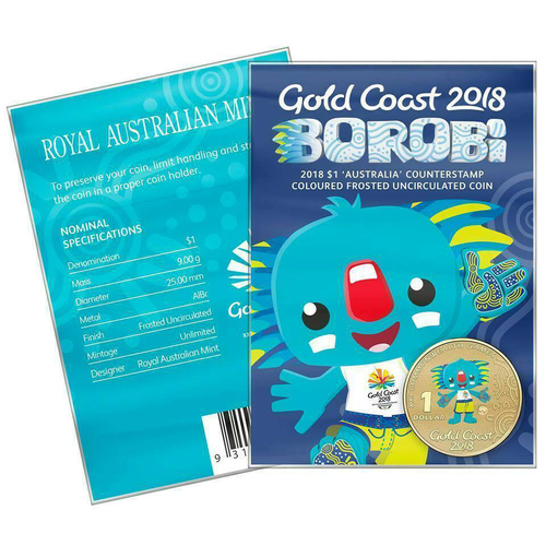 2018 $1 Commonwealth Games Coloured Borobi "Australian Counterstamp"