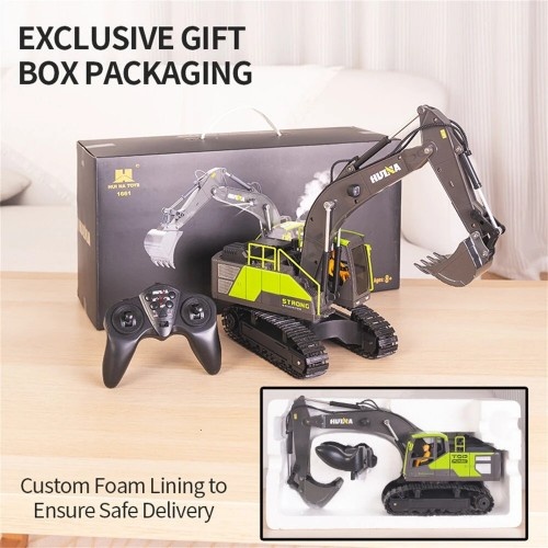 Huina 1661 1:18 Die-Cast Metal RC Excavator – 11CH Radio Control Construction Vehicle with LED Lights