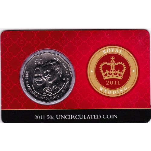 2011 ROYAL WEDDING AUSTRALIAN 50c RAM COIN ON CARD - NEW UNCIRCULATED