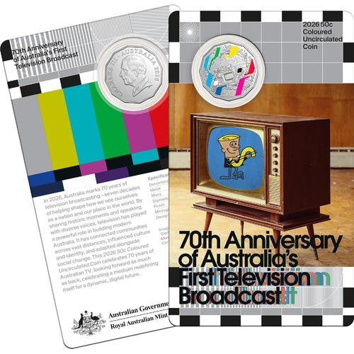 2026 50 cent - First Television Broadcast 70th Anniversary Coloured UNC Coin